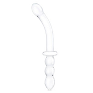 Изогнутый стеклянный фаллоимитатор 12’’ Girthy Ribbed G-Spot Glass Dildo With Handle Grip Double Ended - 30 см.