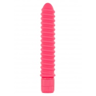 Розовый вибромассажер FUNKY RIBBED VIBE - 15 см.