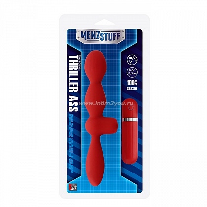 Красная анальная вибровтулка MENZSTUFF THRILLER ASS DUAL HEAD - 11,5 см.