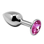 Серебристая анальная втулка с розовым кристаллом Mini Metal Butt Plug Size S - 7 см.