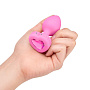 Розовый анальный плаг с кристаллом-сердцем Vibrating Heart Shape Jewel Plug S-M