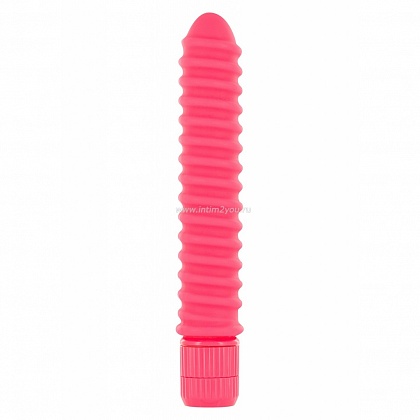 Розовый вибромассажер FUNKY RIBBED VIBE - 15 см.