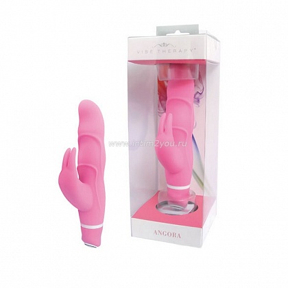 Розовый вибромассажёр с клиторальной стимуляцией VIBE THERAPY ANGORA - 15 см.