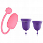 Подарочный набор: розовый тренажер Кегеля Magic Kegel Coach и фиолетовые менструальные чаши