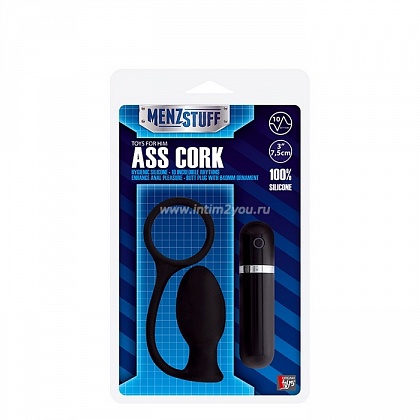 Чёрная MENZSTUFF ASS CORK SMALL вибровтулка - 7,5 см.