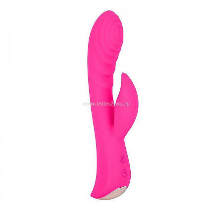 Ярко-розовый вибромассажер-кролик 5  Silicone Ripple Passion - 19,1 см.