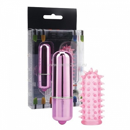 Розовый мини-вибратор с насадкой Powerful Mini Massager - 5 см.