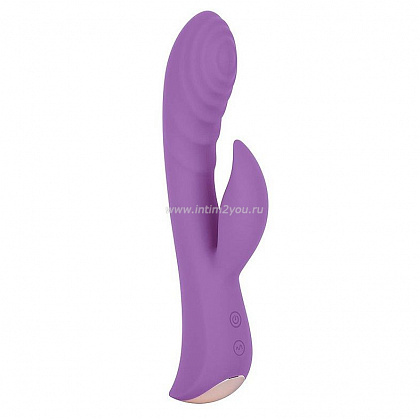 Фиолетовый вибромассажер-кролик 5  Silicone Ripple Passion - 19,1 см.