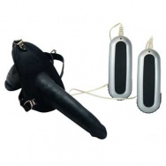 Женский фаллопротез Black Vibro Duo Prosthetic Medium с двумя пультами