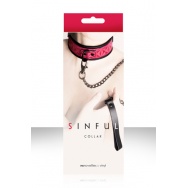 Розовый ошейник SINFUL COLLAR с цепью-поводком