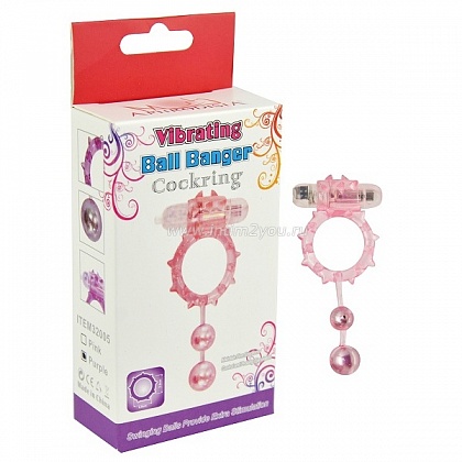 Фиолетовое виброкольцо с 2 утяжеляющими шариками Ball Banger Cock Ring