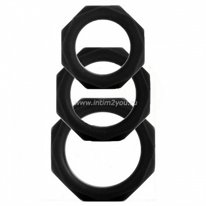 Набор чёрных эрекционных колец Octagon Rings 3 sizes (3 шт.)